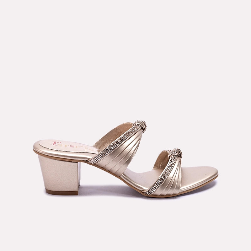 Gold Block Heel Fancy Slippers 0413105