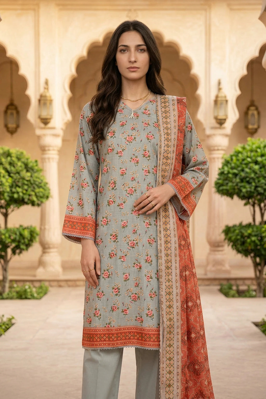 Mirelle Bloom – 3 Piece Stitched Viscose Linen Suit 1512302