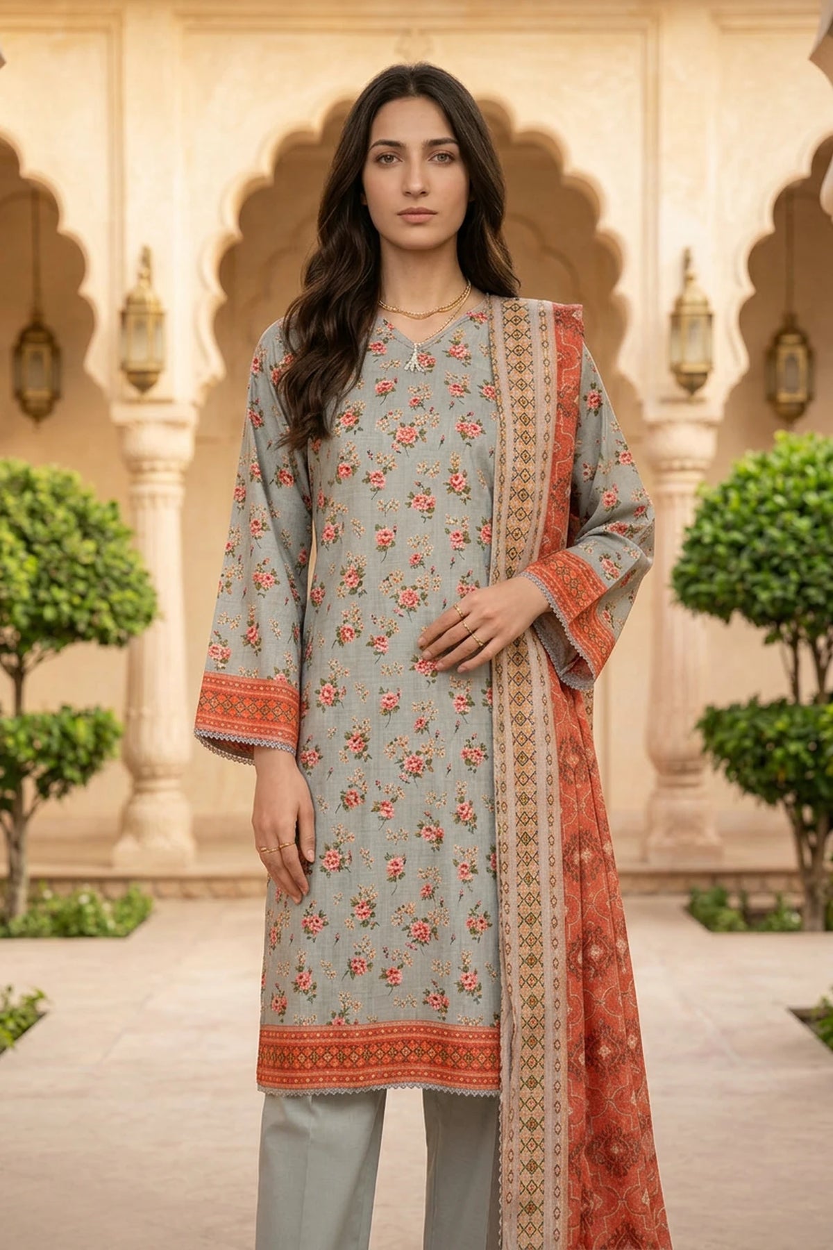Mirelle Bloom – 3 Piece Stitched Viscose Linen Suit 1512302
