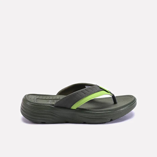 Mens Green Plushy Sports Flip Flops