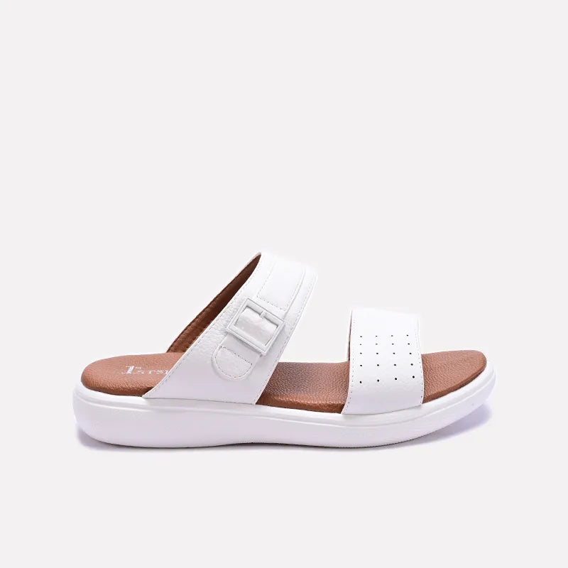 Mens White Double Strap Casual Slippers