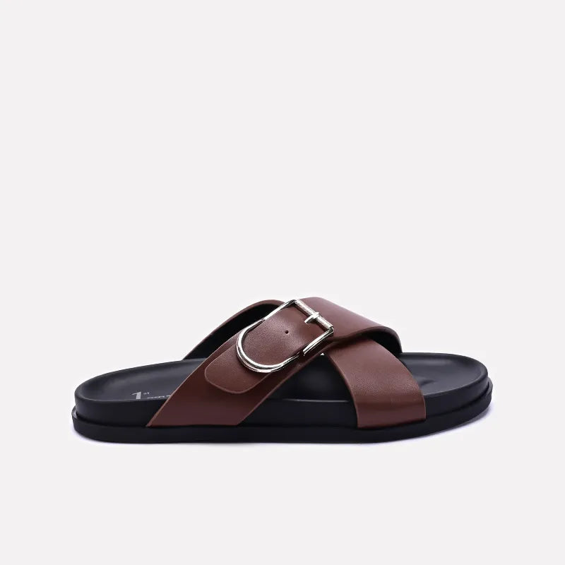 Brown Criss Cross Casual Slides 0151111