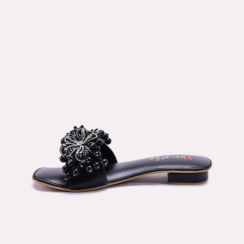 Black Fancy Flat Slippers 0413171