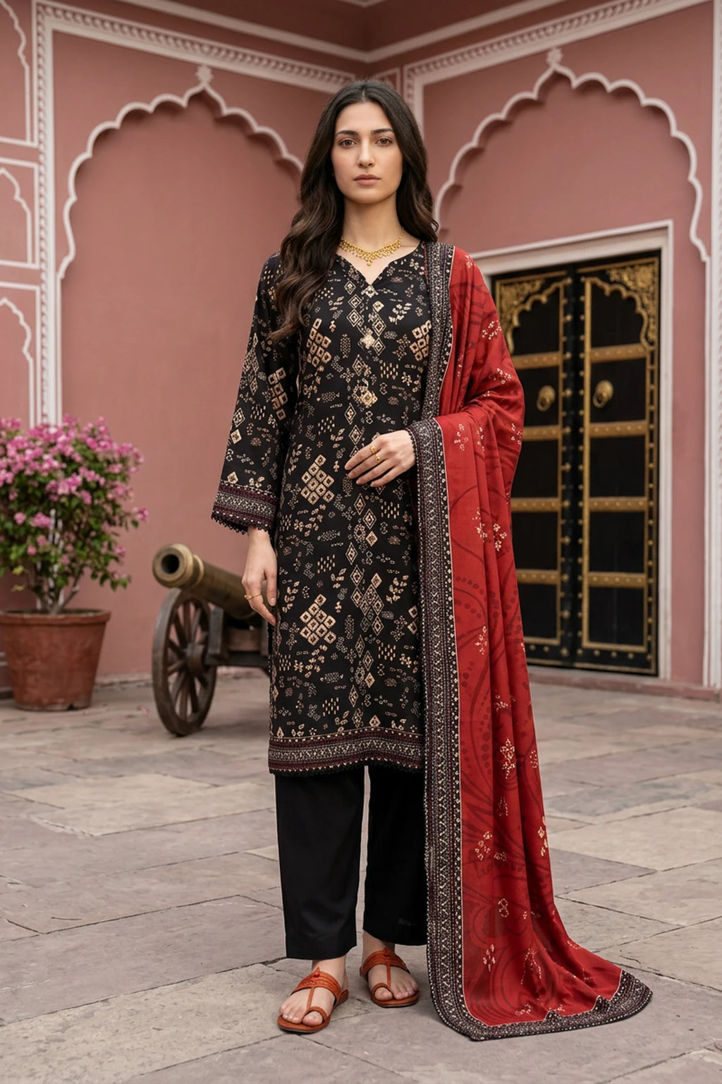 Velmora Noir – 3 Piece Stitched Viscose Linen Suit 1512303