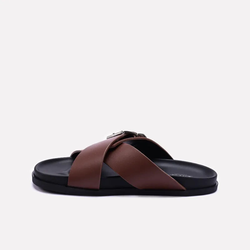 Brown Criss Cross Casual Slides 0151111