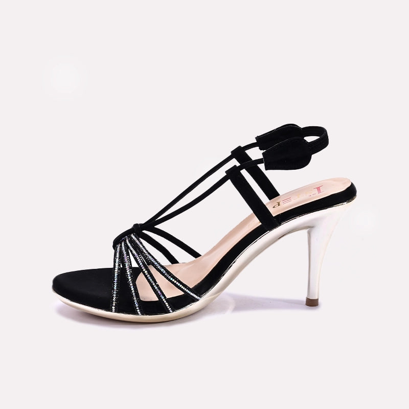 Black Pointed Heel Fancy Sandals 0421516