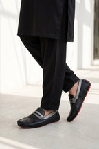Black Dual Ton Textured Loafers 0130938