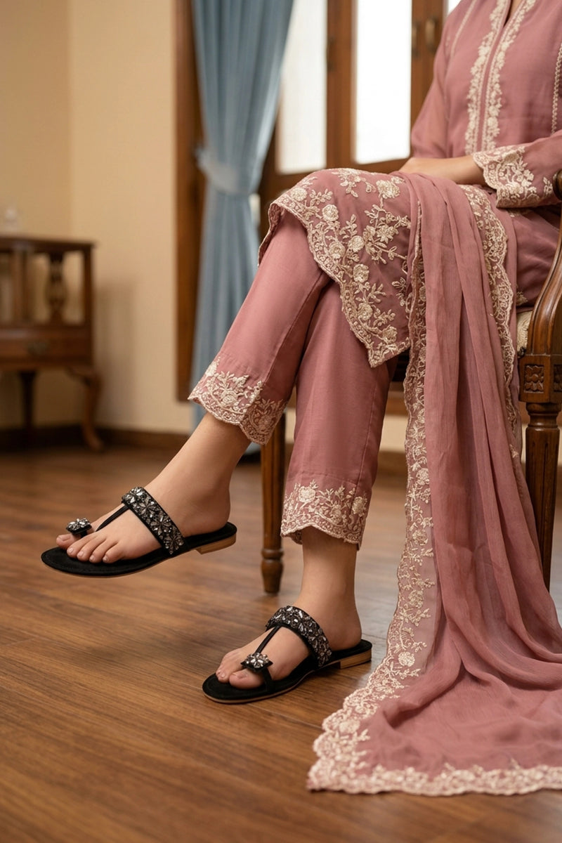 Black Fancy Flat Slippers 0412791