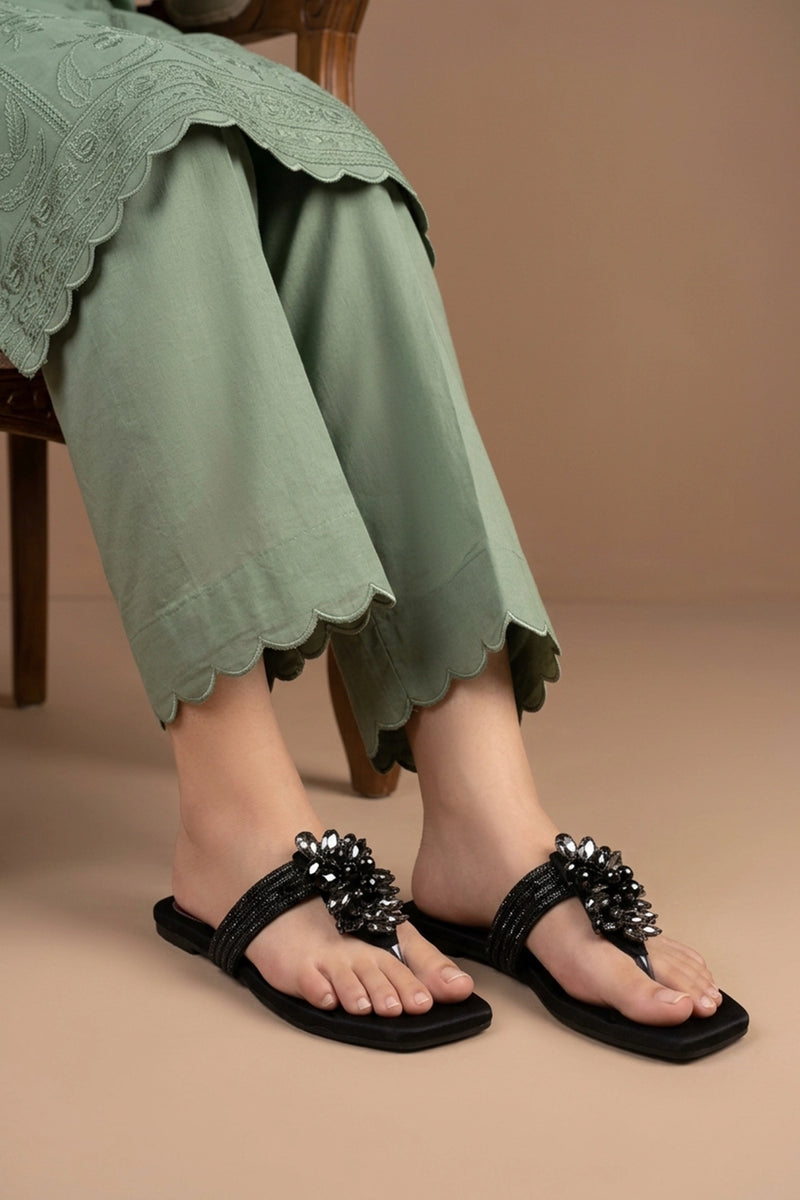 Black Fancy Flat Slippers 0413008