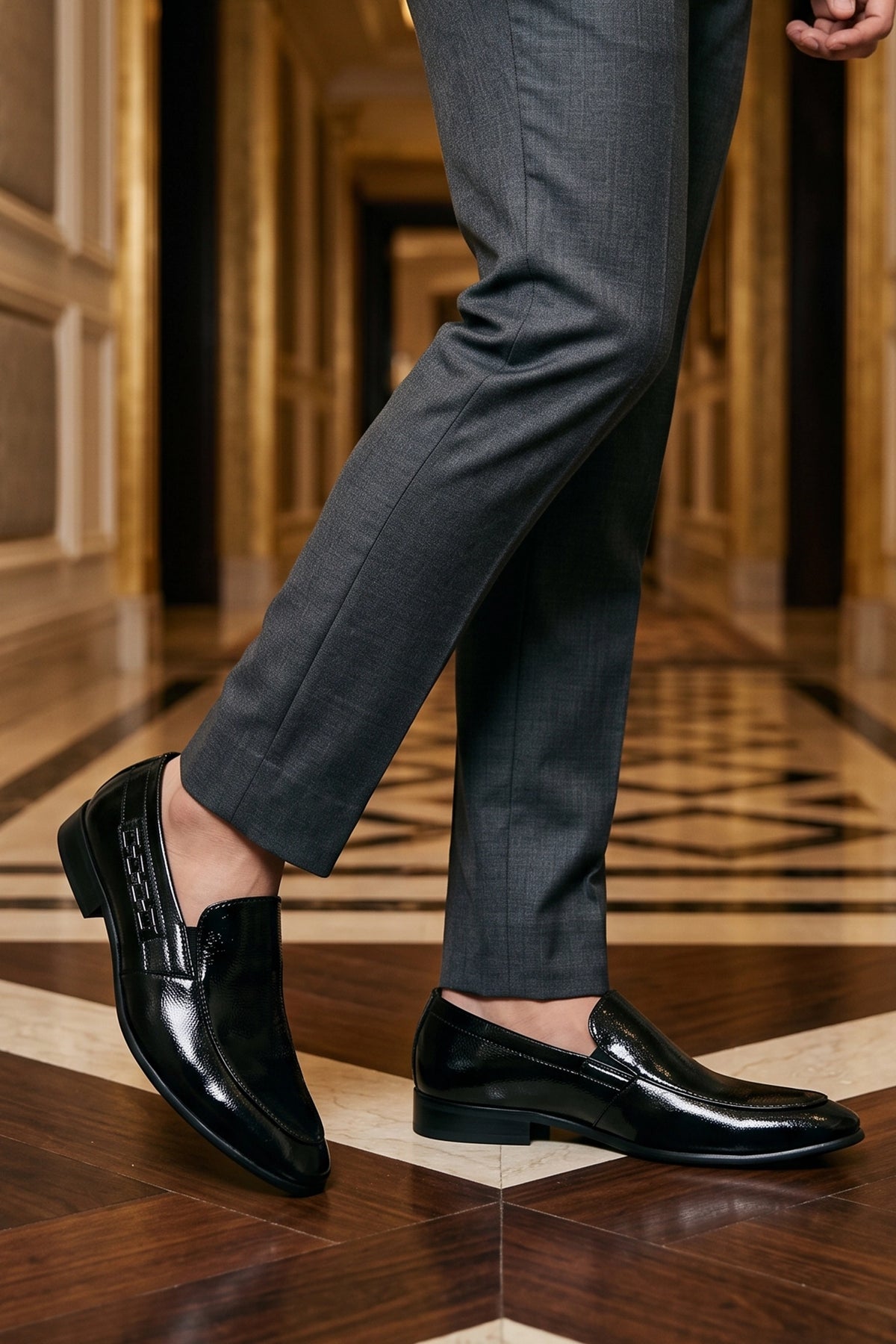 Black Glossy Slip On Shoes 0111271