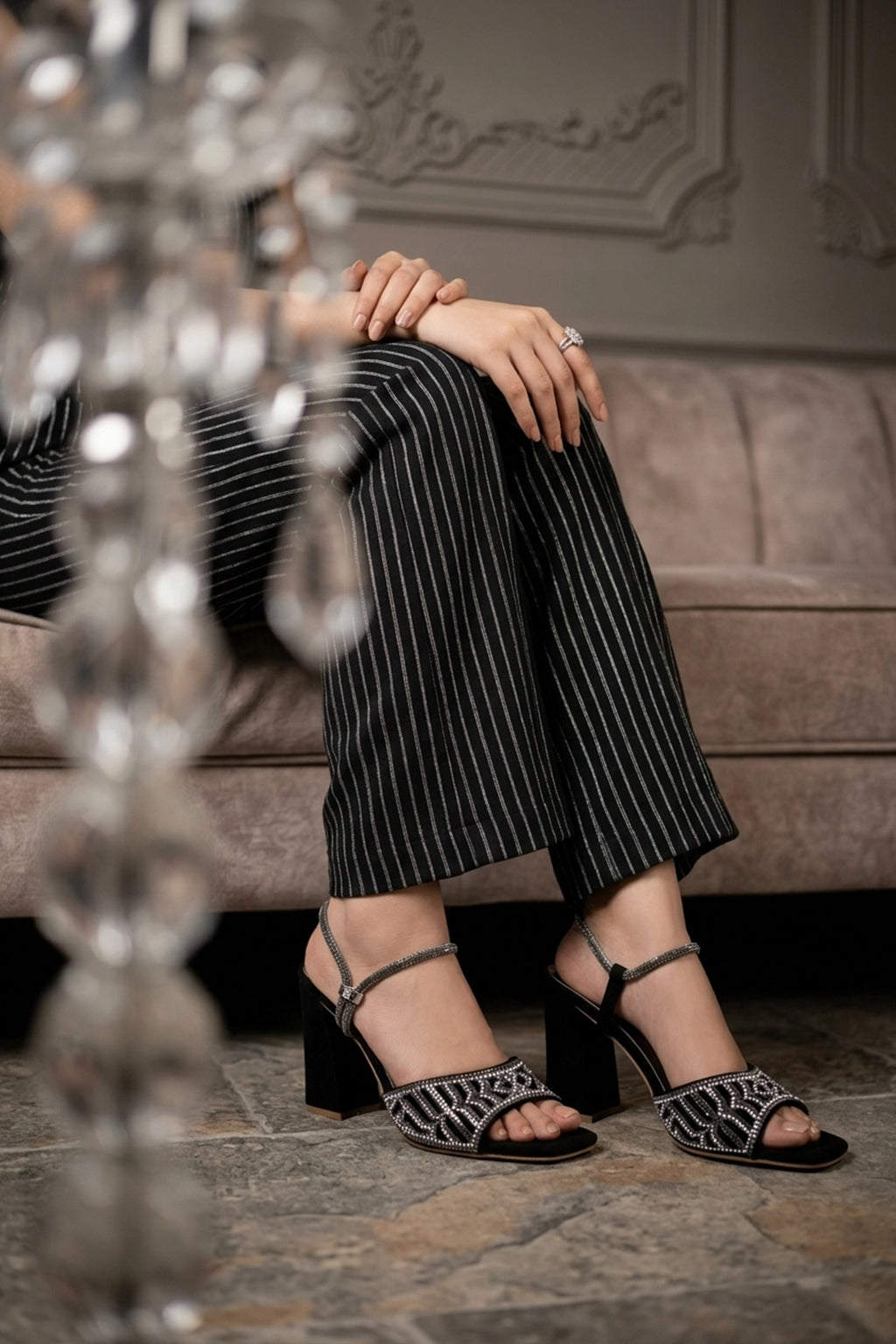Black High Heel Fancy Sandals 0421479