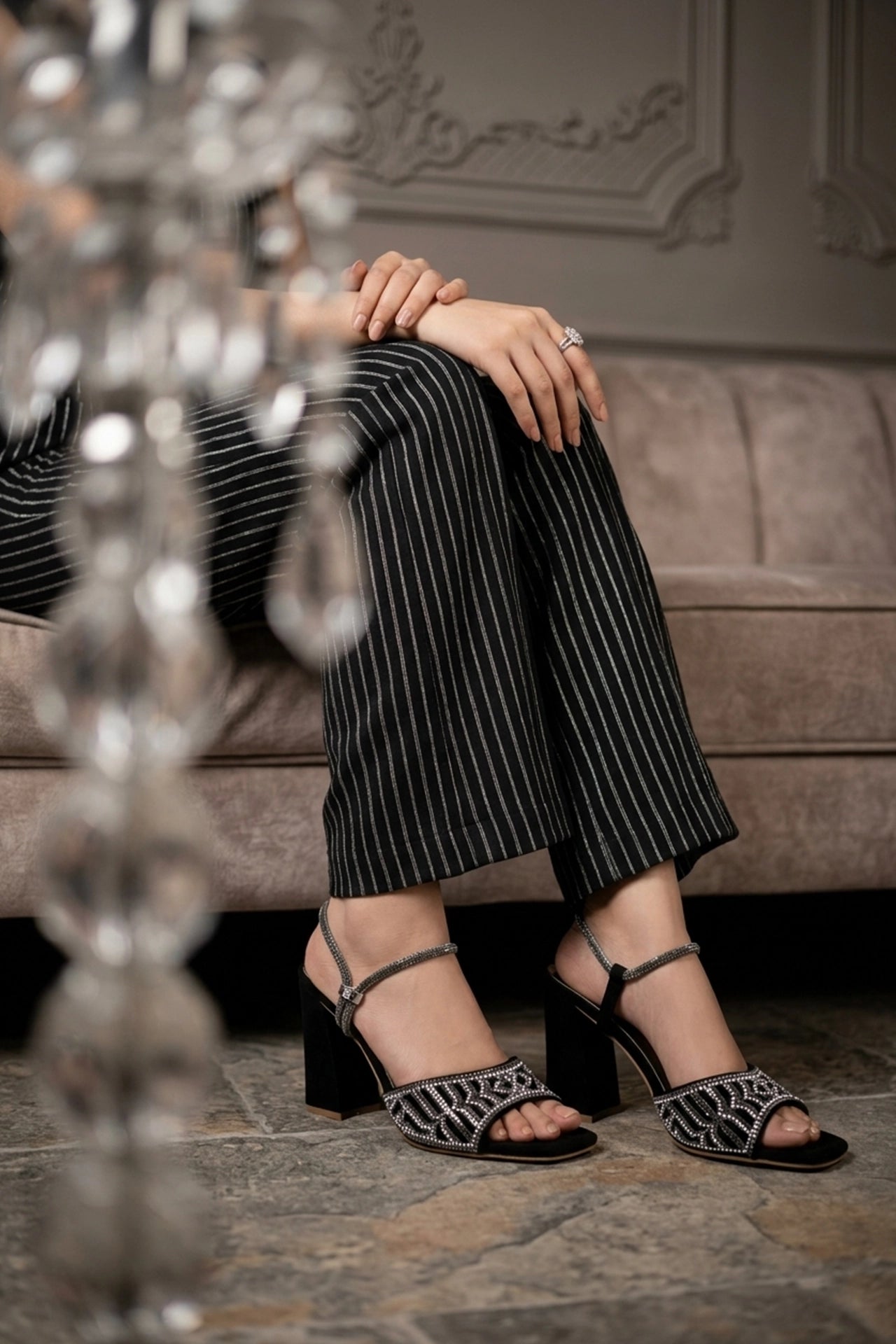 Black High Heel Fancy Sandals 0421479