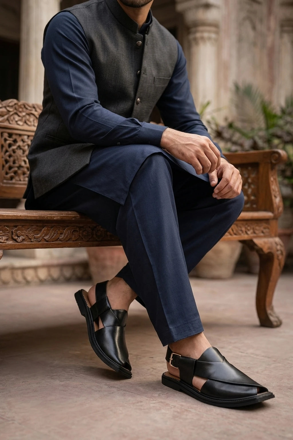 Black Kaptan Peshawari Sandal 0140745