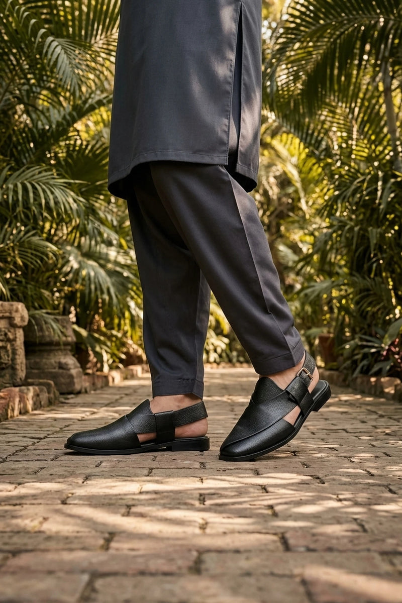 Black Minimalist Peshawari Chappals 0141153