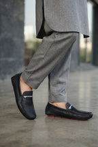 Black Textured Loafers Men 0130937