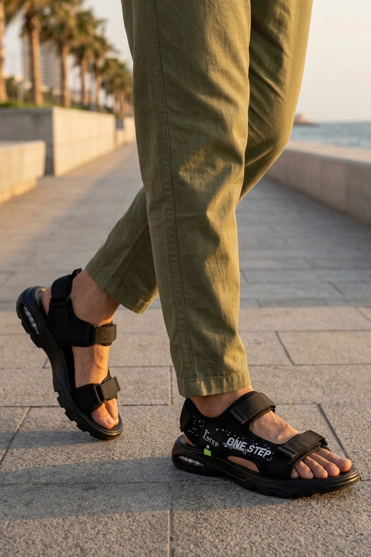 Black Velcro Strap Sandals 0141181