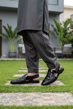 Black Woven Peshawari Chappals 0140980