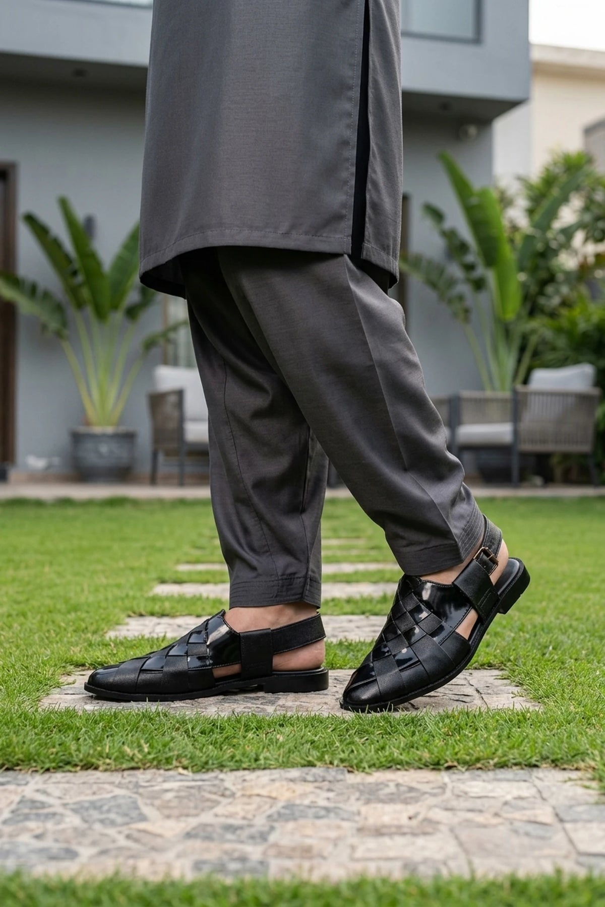 Black Woven Peshawari Chappals 0140980