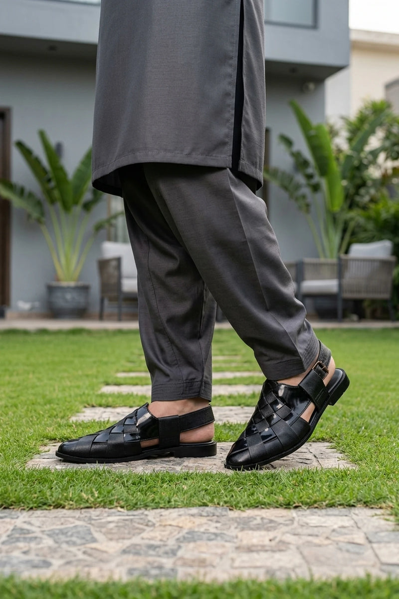 Black Woven Peshawari Chappals 0140980