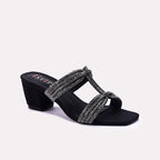 Black Block Heel Fancy Slippers