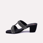 Black Block Heel Fancy Slippers for Women