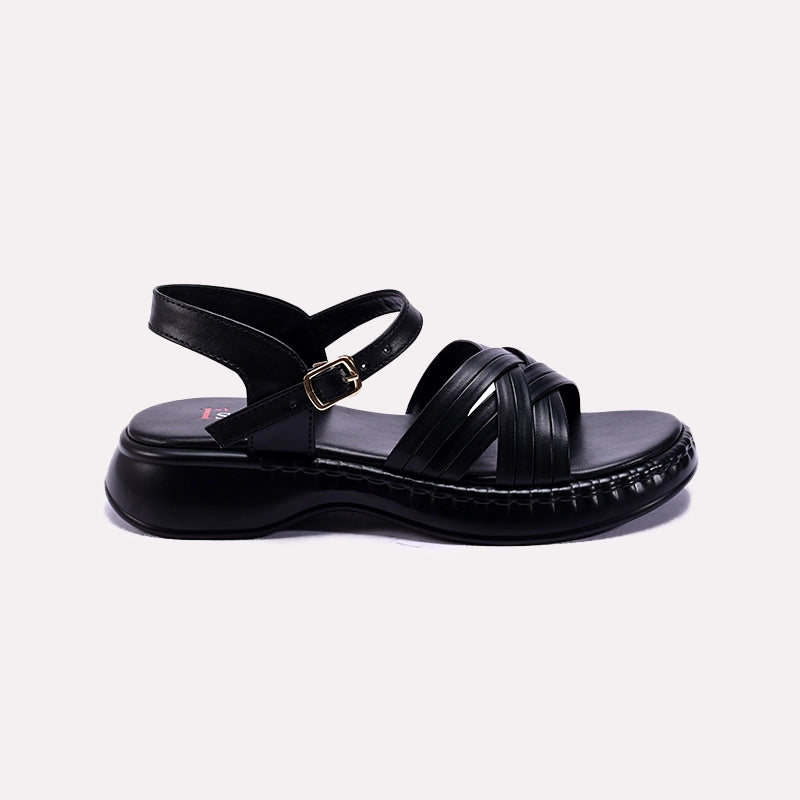 Womens Black Chunky Casual Sandals