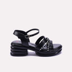 Womens Black Chunky Heel Casual Sandals