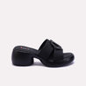 Womens Black Chunky Heel Casual Slippers