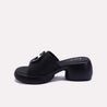 Black Chunky Heel Casual Slippers for Women