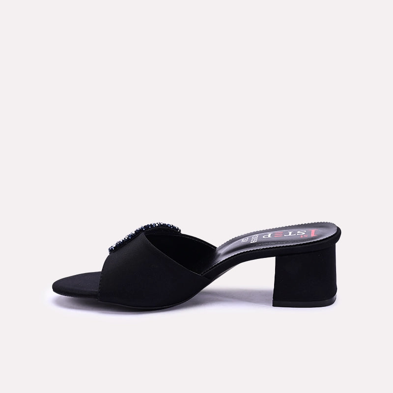 Black Fancy Block Heel Slippers for Women