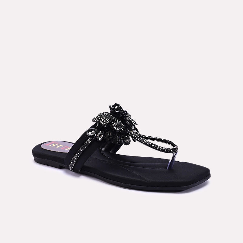 Black Fancy Flat Slippers