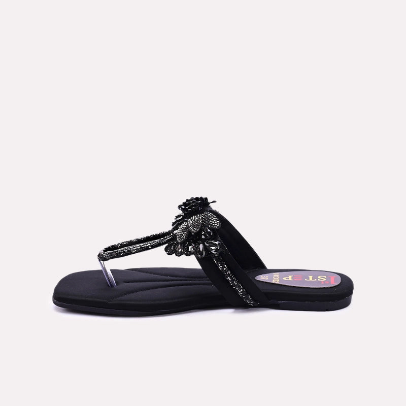 Black Fancy Flat Slippers for Women
