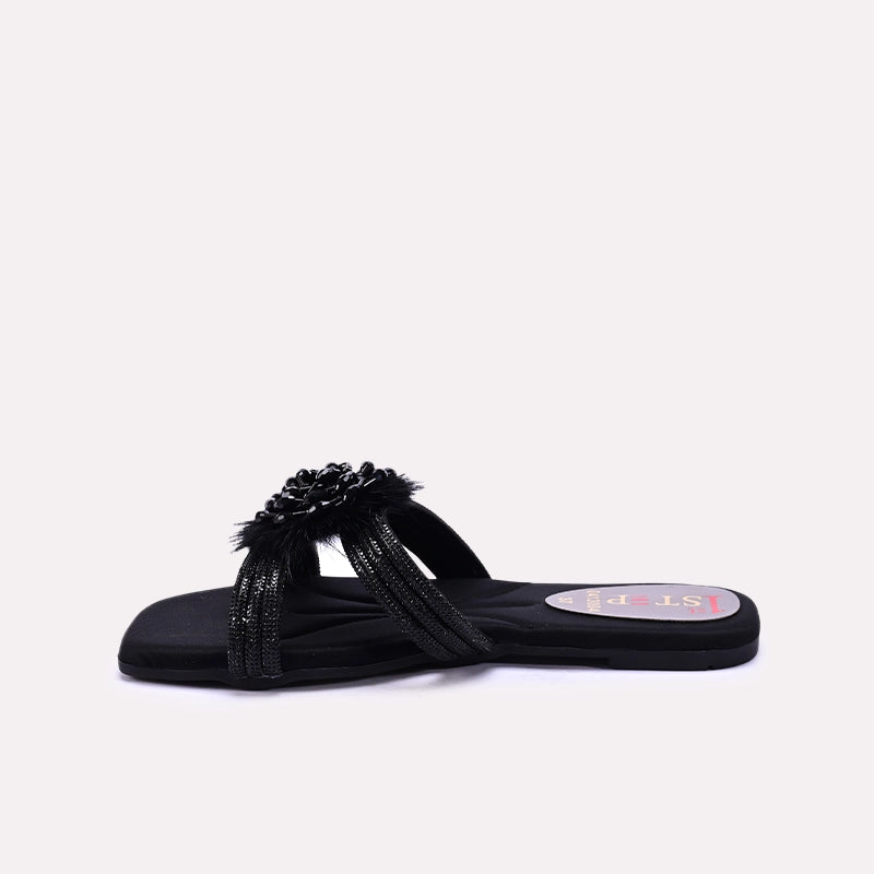 Black Fancy Flat Slippers for Women