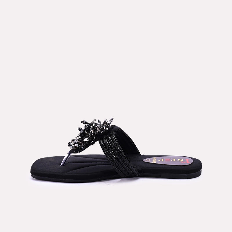 Black Fancy Flat Slippers for Women