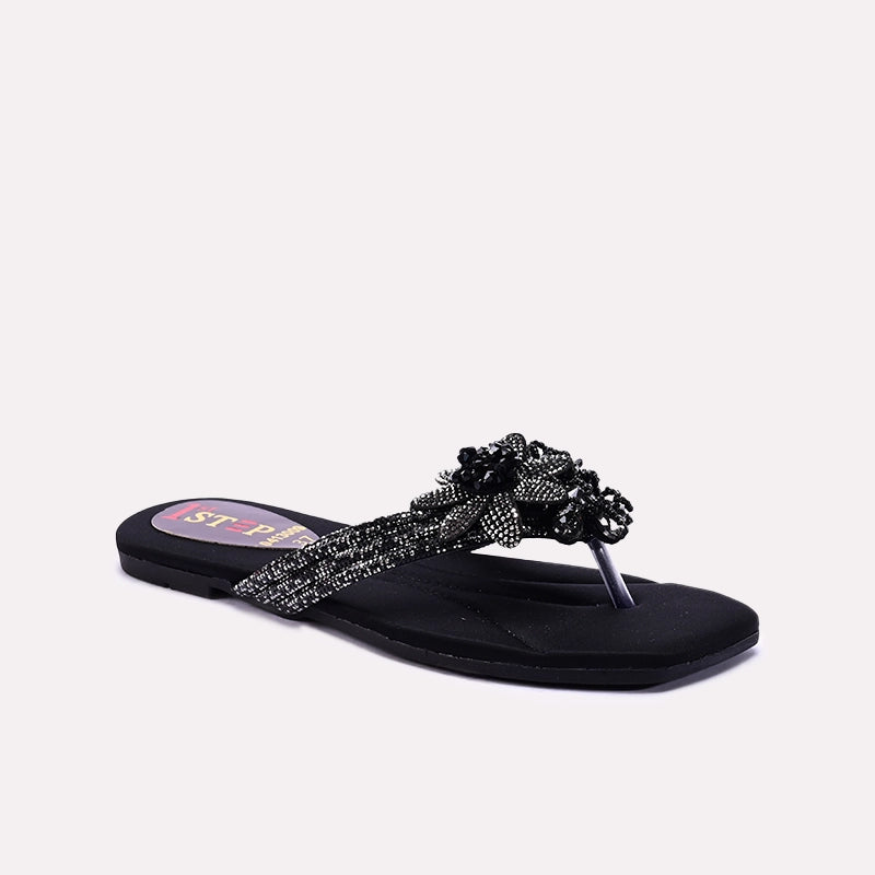 Black Fancy Flat Slippers