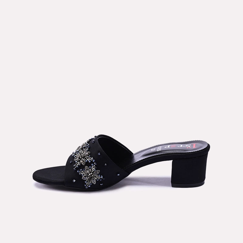 Black Fancy Heel Slippers for Women