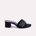 Womens Black Fancy Heel Slippers