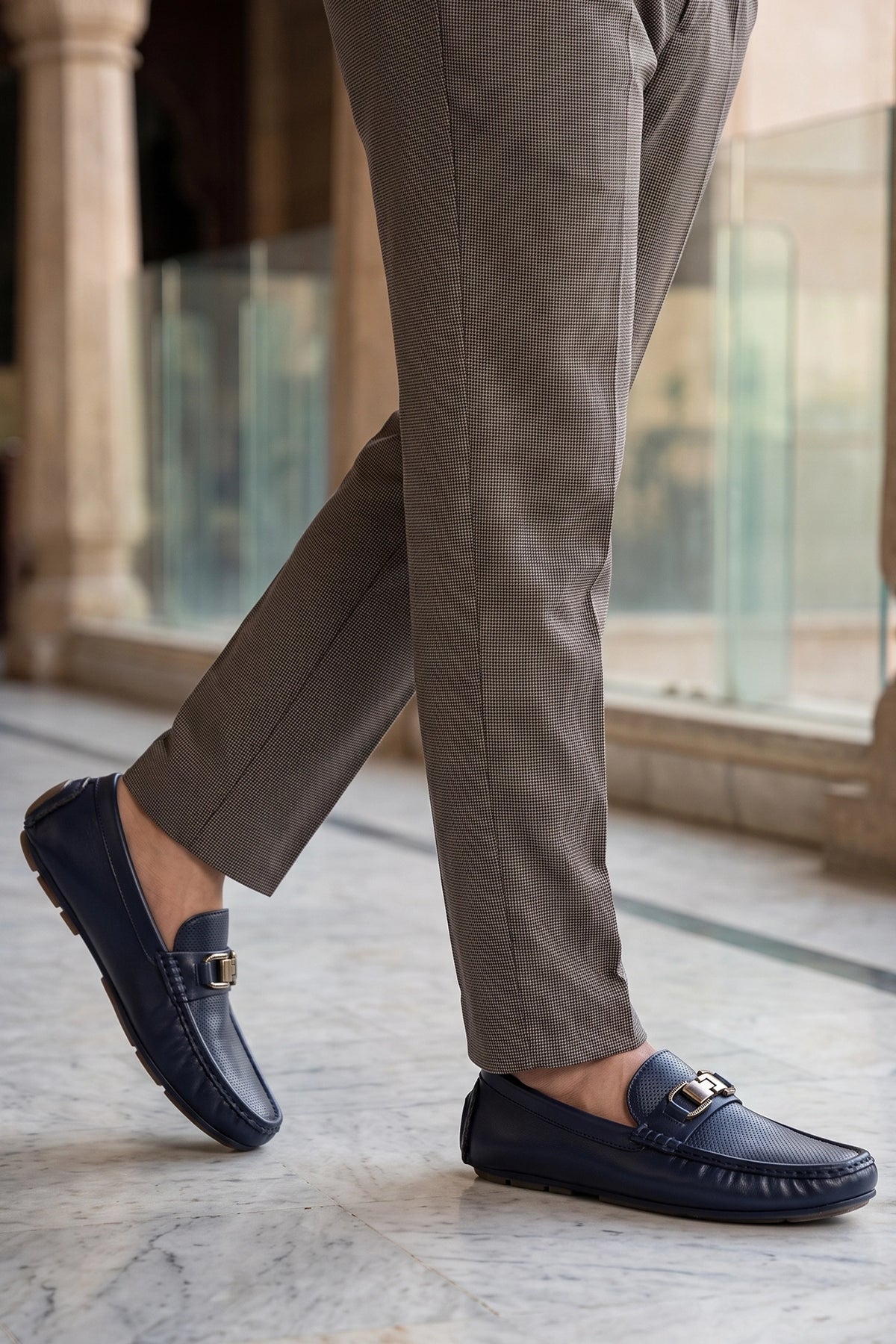 Blue Perforated Buckle Loafers 0130951
