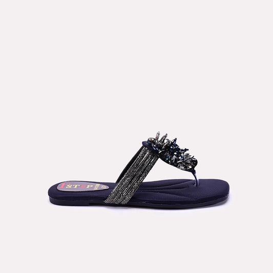 Womens Blue Fancy Flat Slippers