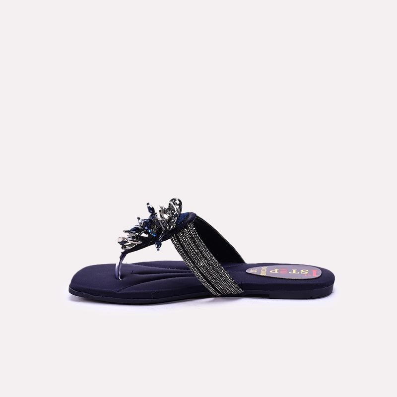 Blue Fancy Flat Slippers for Women