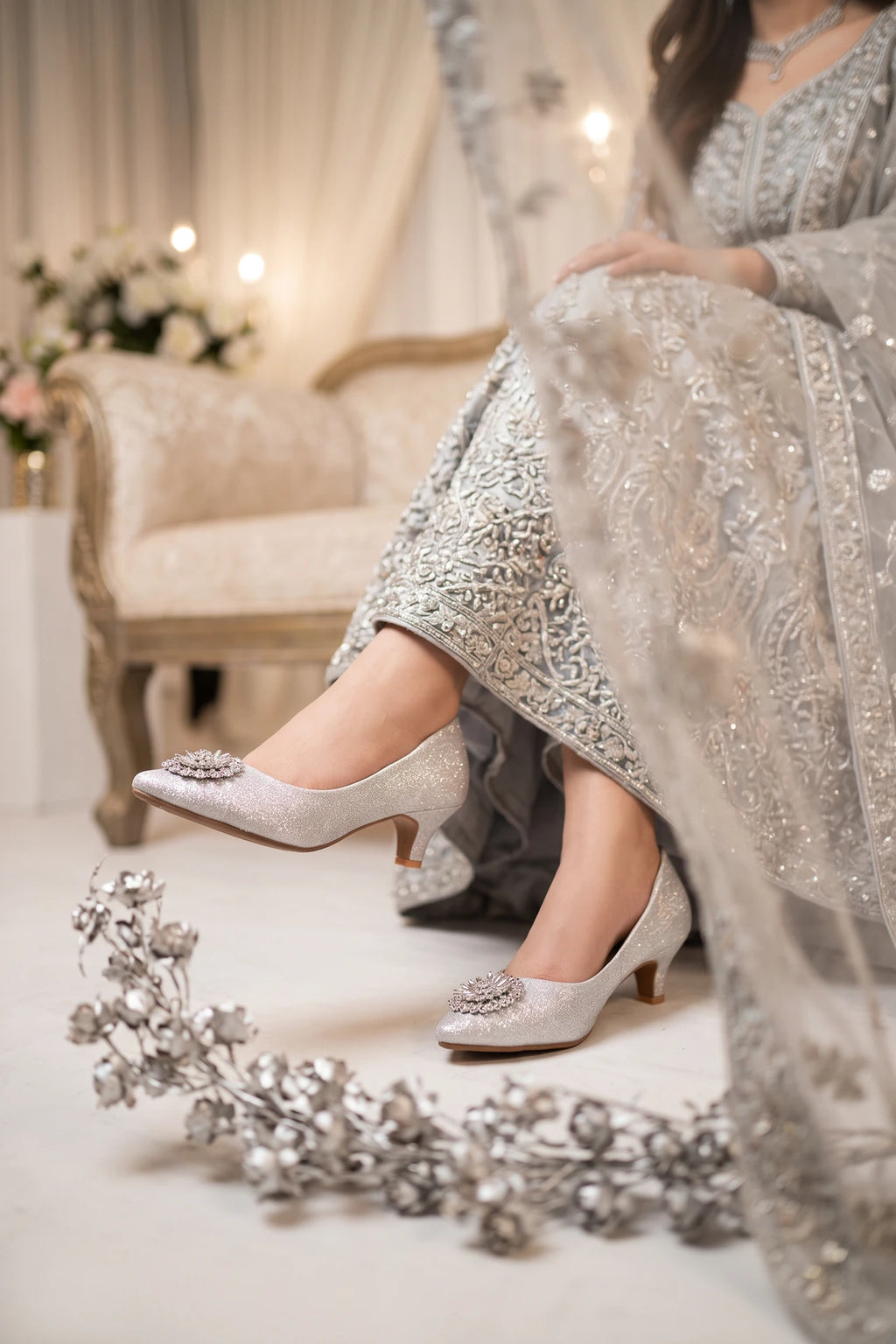 Bridal Court Shoes Silver 0450059