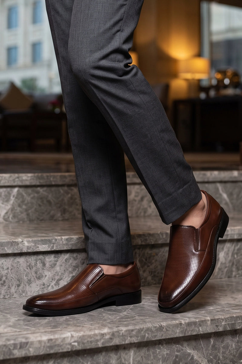Brown Formal Perforated Slip On Shoes Mens 0111094