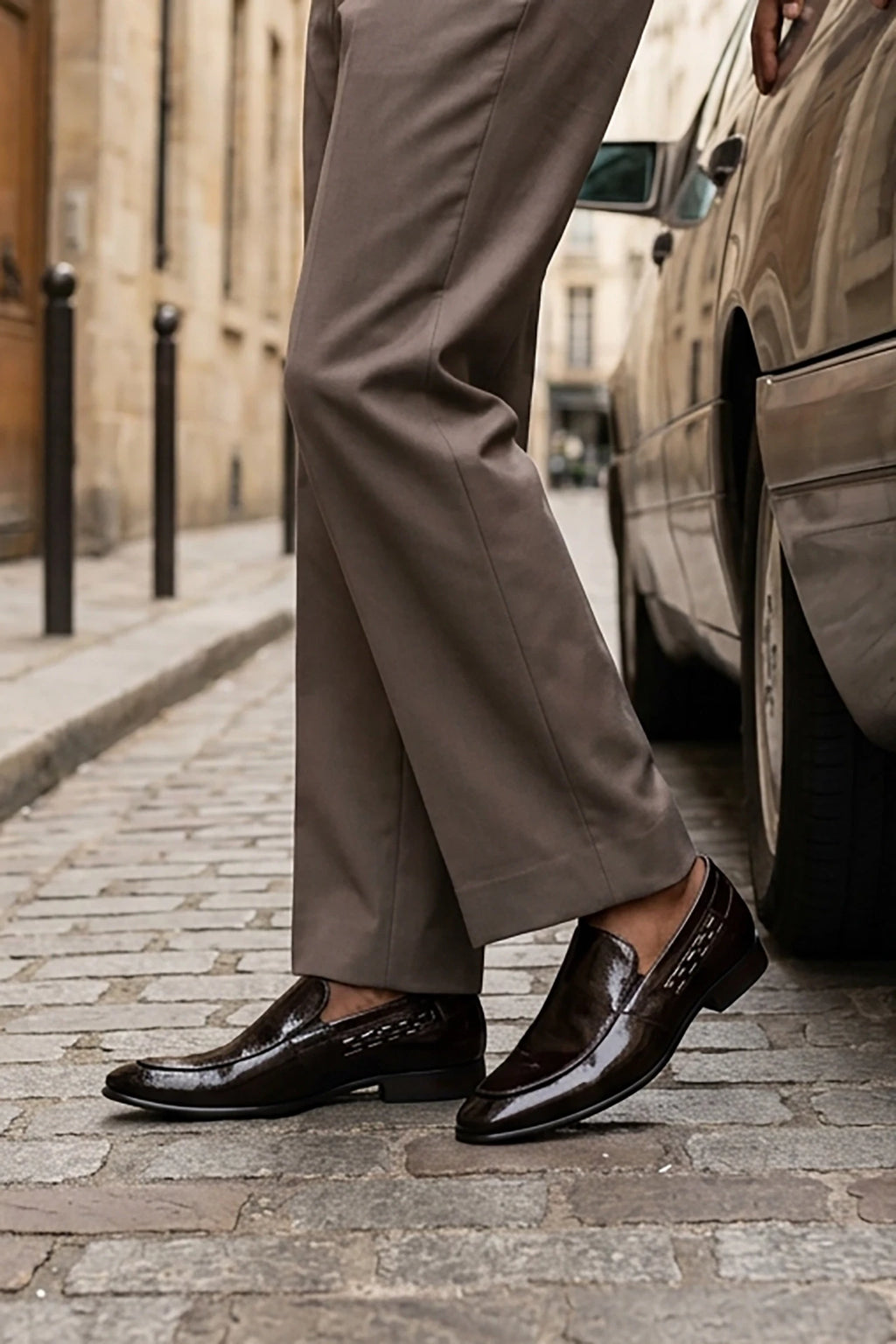 Brown Glossy Slip On Shoes 0111271