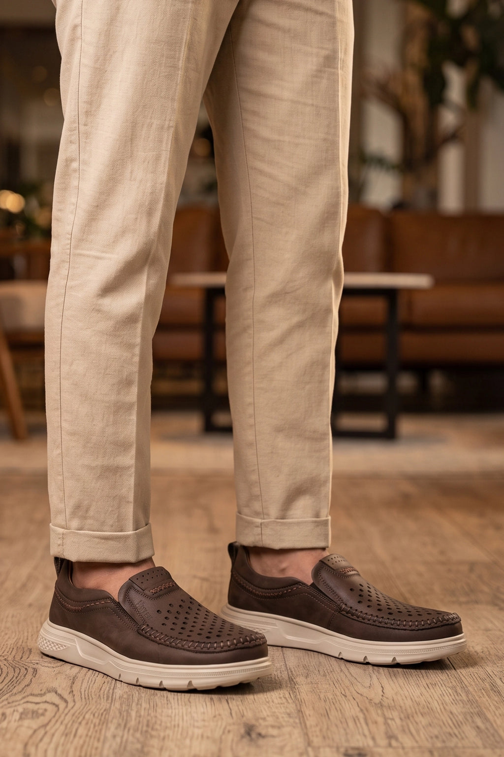 Brown Perforated Comfy Shoes 0160532