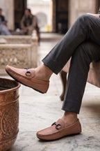 Brown Textured Horsebit Loafers 0130953