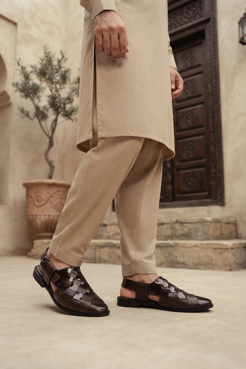 Brown Woven Peshawari Chappals 0140980