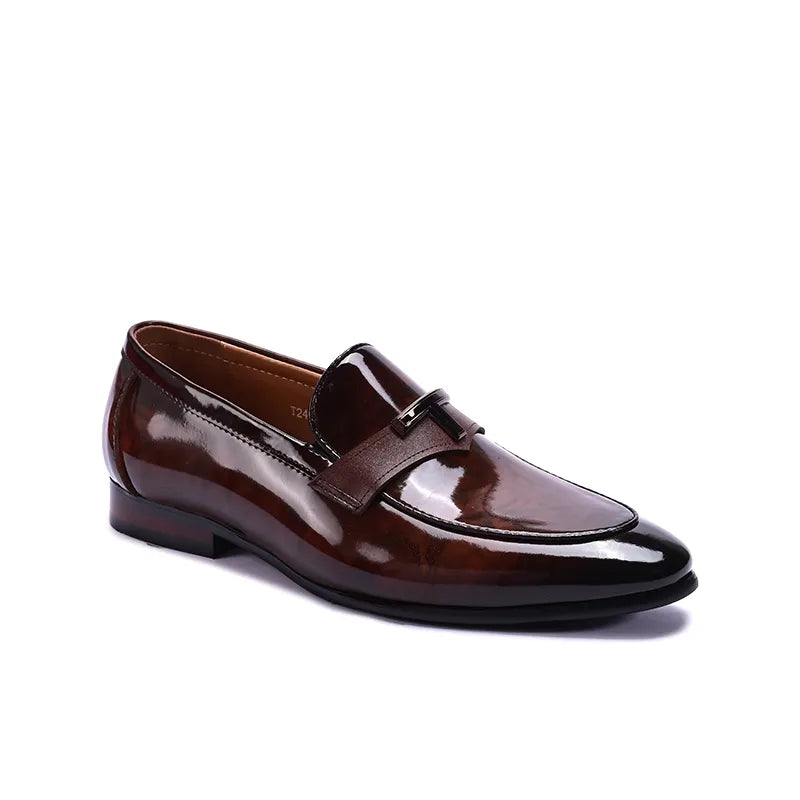 Brown Glossy Slip On Dress Shoes 0111269