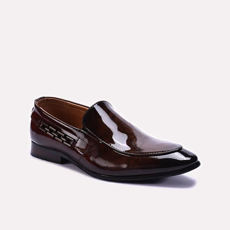 Brown Glossy Slip On Dress Shoes 0111272