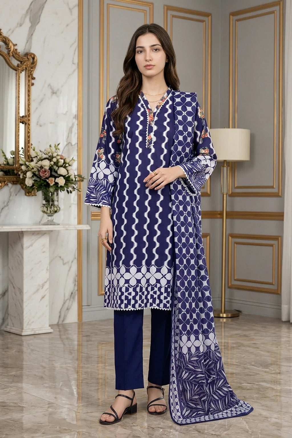 Celeste Blue – 3 Piece Lawn Stitched Suit 15D0153