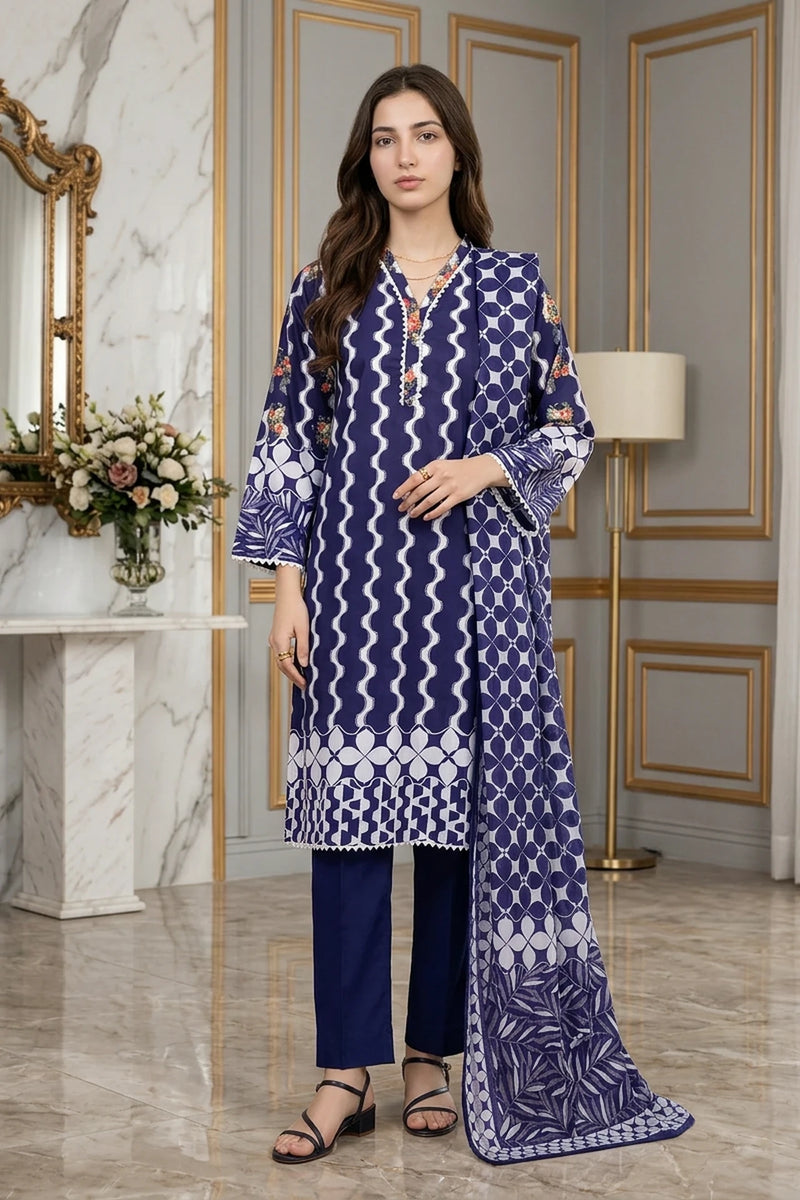 Celeste Blue – 3 Piece Lawn Stitched Suit 15D0153